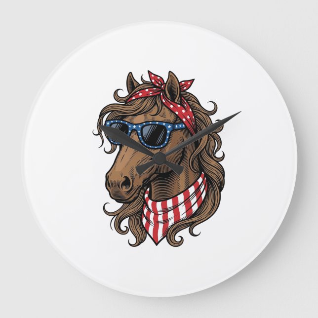 Patriotic Horse Head Vector Shirt Design_1 Large Clock (Front)