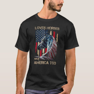 Patriotic Horse Horse Vintage American Flag 4th J T-Shirt