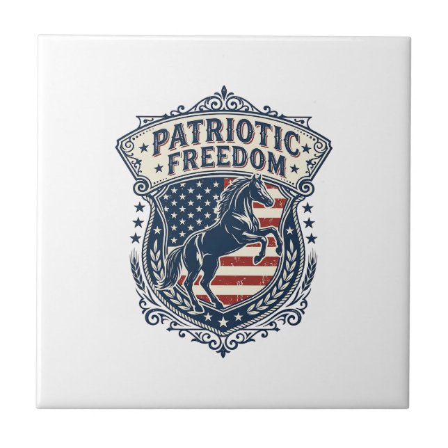 Patriotic Horse Ranch Mum Vector Graphic Tee_1 Ceramic Tile (Front)