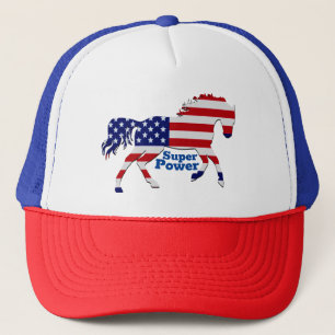 Patriotic Horse Super Power -American Flag Design Trucker Hat