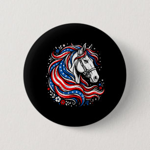 Patriotic Horse Usa Flag Daisy Flowers 4th Of July 6 Cm Round Badge