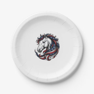 Patriotic Horse Vintage Engraving Vector Art Paper Plate