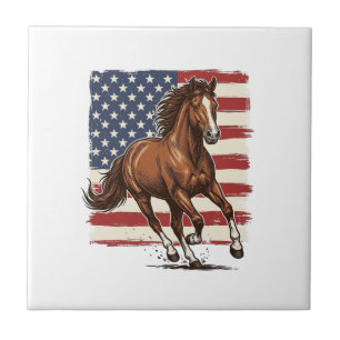 Patriotic Horse Vintage Western Vector Design_1 Ceramic Tile