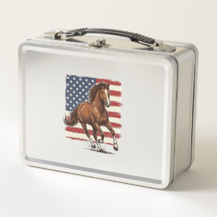 Patriotic Horse Vintage Western Vector Design_1 Metal Lunch Box