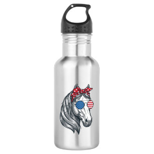 Patriotic Horse With Flag Sunglasses Vintage Vecto 532 Ml Water Bottle