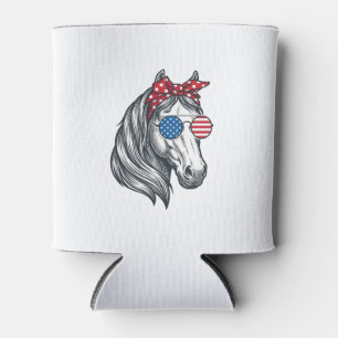 Patriotic Horse With Flag Sunglasses Vintage Vecto Can Cooler