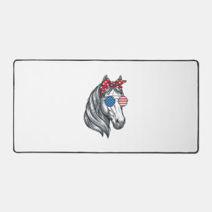 Patriotic Horse With Flag Sunglasses Vintage Vecto Desk Mat