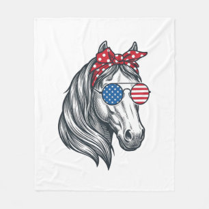 Patriotic Horse With Flag Sunglasses Vintage Vecto Fleece Blanket