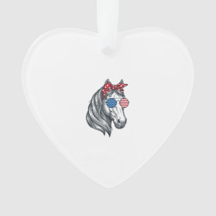 Patriotic Horse With Flag Sunglasses Vintage Vecto Ornament