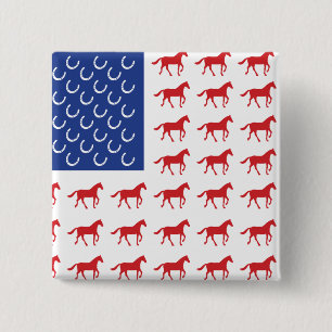 Patriotic Horses American Flag 15 Cm Square Badge