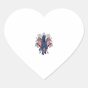 Patriotic Horses Vintage Fireworks Vector Design Heart Sticker