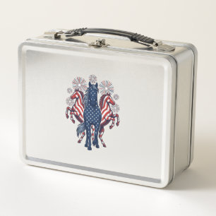 Patriotic Horses Vintage Fireworks Vector Design Metal Lunch Box