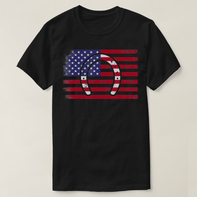 Patriotic Horseshoe American Flag 4th Of July anim T-Shirt (Design Front)