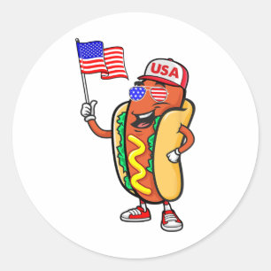 Patriotic Hot Dog American Flag Usa Funny 4th Of J Classic Round Sticker