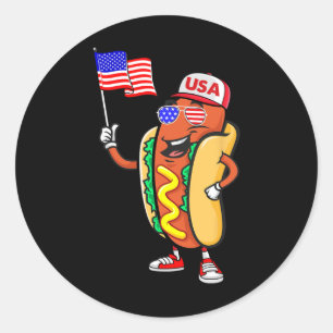 Patriotic Hot Dog American Flag Usa Funny 4th Of J Classic Round Sticker