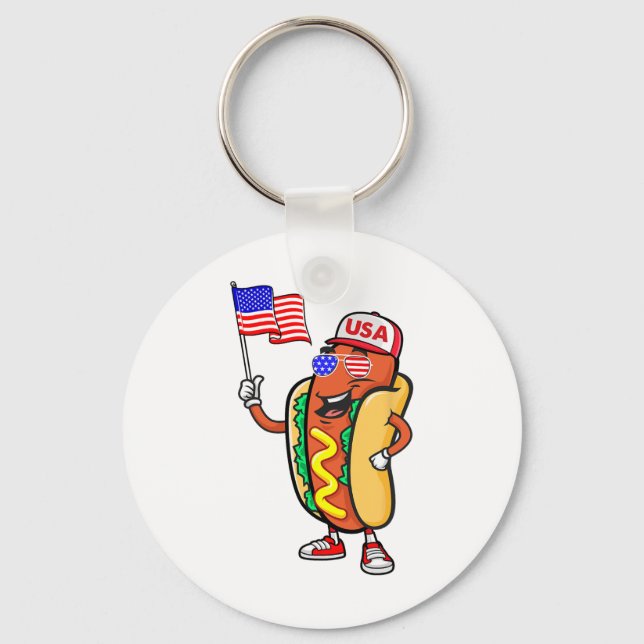 Patriotic Hot Dog American Flag Usa Funny 4th Of J Key Ring (Front)