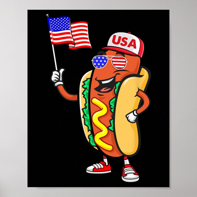 Patriotic Hot Dog American Flag Usa Funny 4th Of J Poster (Front)