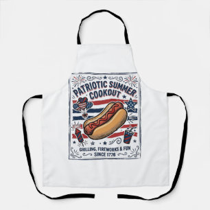 Patriotic Hot Dog Vintage Cookout Apron