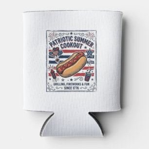 Patriotic Hot Dog Vintage Cookout Can Cooler