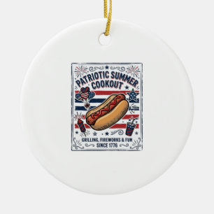 Patriotic Hot Dog Vintage Cookout Ceramic Ornament