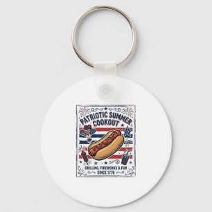 Patriotic Hot Dog Vintage Cookout Key Ring