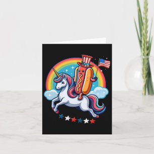 Patriotic Hotdog Riding Unicorn 4th Of July Americ Card