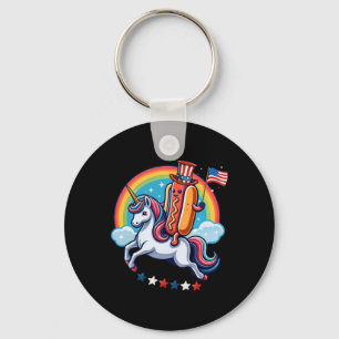 Patriotic Hotdog Riding Unicorn 4th Of July Americ Key Ring