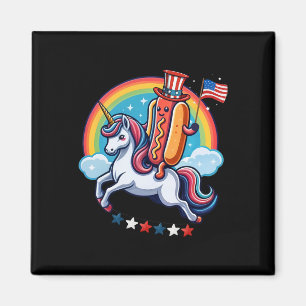 Patriotic Hotdog Riding Unicorn 4th Of July Americ Magnet