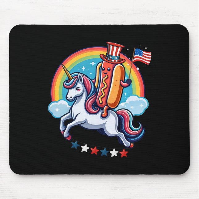Patriotic Hotdog Riding Unicorn 4th Of July Americ Mouse Pad (Front)