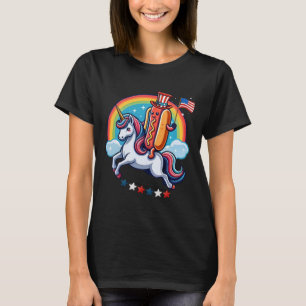 Patriotic Hotdog Riding Unicorn 4th Of July Americ T-Shirt