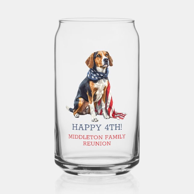 Patriotic Hound Dog Personalised Can Glass (Front)