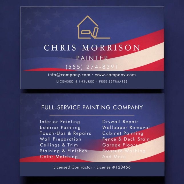 Patriotic House Painter Modern Business Card (Creator Uploaded)