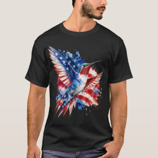Patriotic Hummingbird, American Flag Bird Graphic T-Shirt