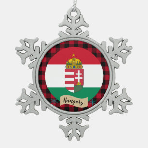 Patriotic Hungary, buffalo plaid,Hungarian Flag Snowflake Pewter Christmas Ornament