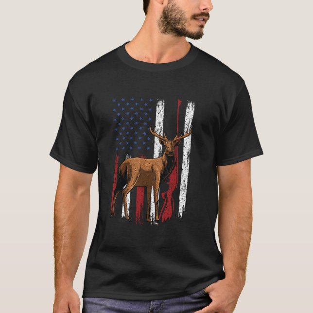 Patriotic Hunter Deer Elk Buck hunting Elkaholic D T-Shirt (Front)