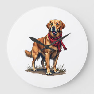 Patriotic Hunting Golden Retriever Vintage Tee Large Clock