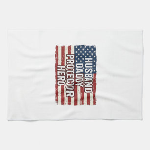 Patriotic Husband Daddy Protector Hero Flag Shirt Tea Towel