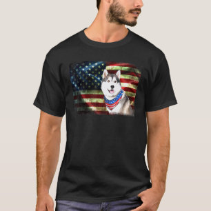 Patriotic Husky American Flag Dog Men Women T-Shirt