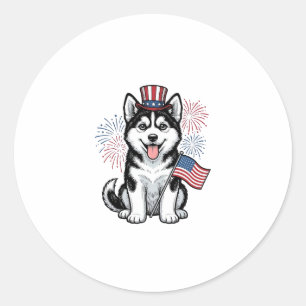 Patriotic Husky Puppy Vintage Engraving Shirt Desi Classic Round Sticker