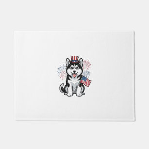 Patriotic Husky Puppy Vintage Engraving Shirt Desi Doormat
