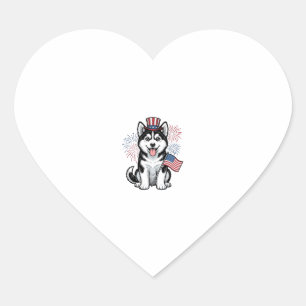 Patriotic Husky Puppy Vintage Engraving Shirt Desi Heart Sticker