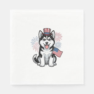 Patriotic Husky Puppy Vintage Engraving Shirt Desi Napkin