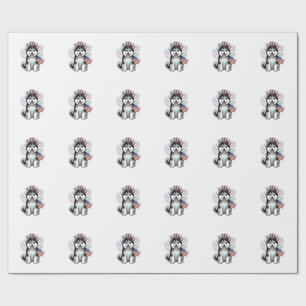 Patriotic Husky Puppy Vintage Engraving Shirt Desi Wrapping Paper