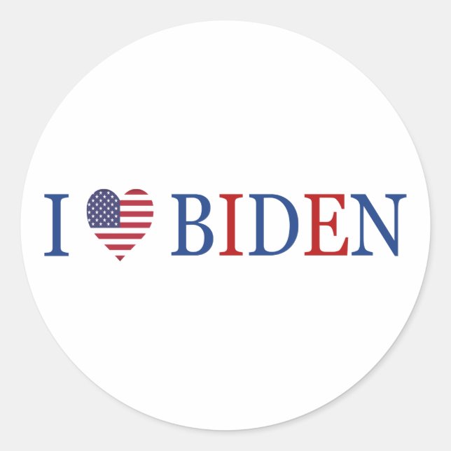 Patriotic I Heart Love Joe Biden Flag Classic Round Sticker (Front)