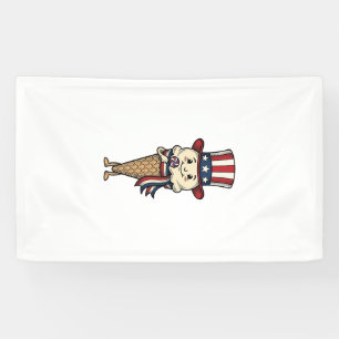 Patriotic Ice Cream Cone Vintage Engraving Design_ Banner