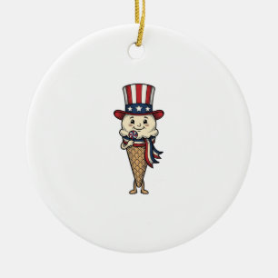 Patriotic Ice Cream Cone Vintage Engraving Design_ Ceramic Ornament