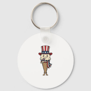 Patriotic Ice Cream Cone Vintage Engraving Design_ Key Ring