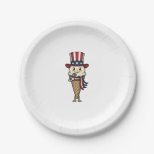 Patriotic Ice Cream Cone Vintage Engraving Design_ Paper Plate