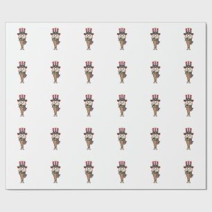Patriotic Ice Cream Cone Vintage Engraving Design_ Wrapping Paper