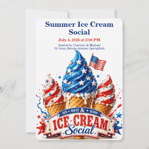 Patriotic Ice Cream Social - Red White and Blue Invitation